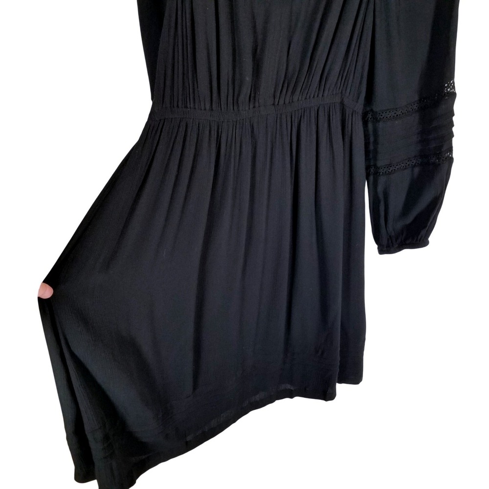 Knox Rose Womens Black Long Sleeve Boho Mini Dress Lace Pintuck Elastic Waist M - Picture 13 of 14